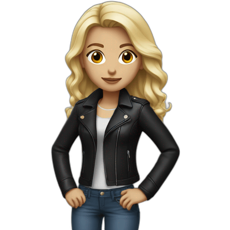 half blonde girl with black normal eyes and black leather jacket  emoji