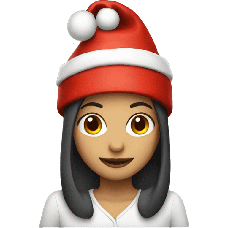 A girl with a Christmas hat emoji