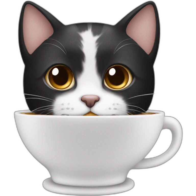 Gato cara negra cuerpo blanco con cafe emoji