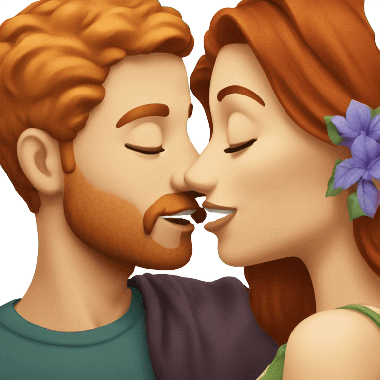 Redhead man kissing brunette woman  emoji