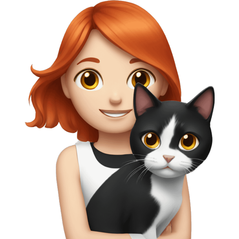 A girl with red hair and a black and white cat emoji