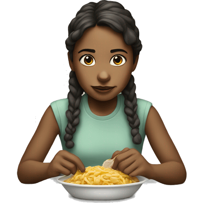 realistic portrait of girl eating  emoji