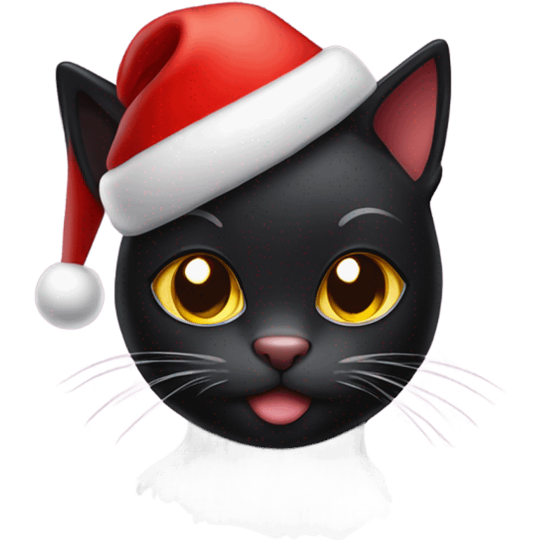 Sparkly black cat wearing a red Christmas hat emoji