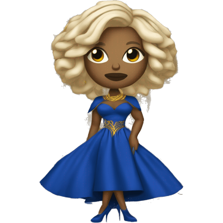 Mary j blige  with an attitude with blue and gold locs wearing a royal blue and gold dress  emoji