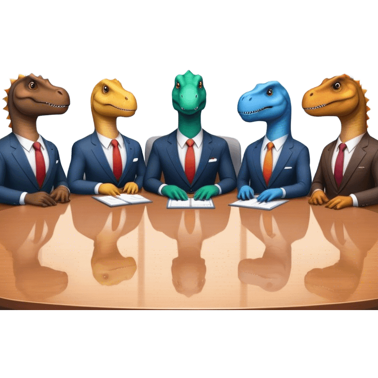 different office dinosaurs in suits sitting along the conference table emoji