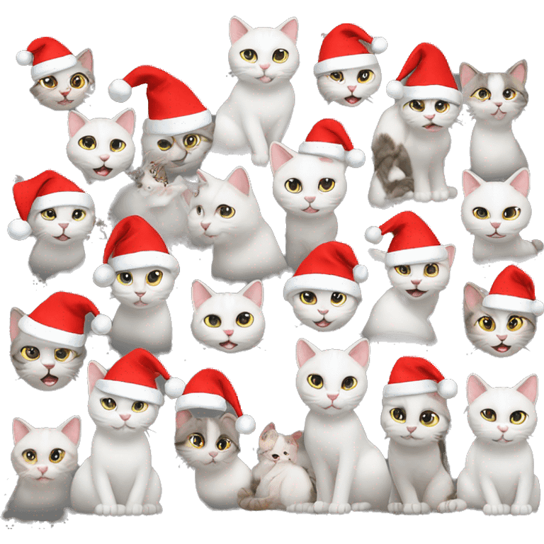 13 happy cats with santa hats emoji