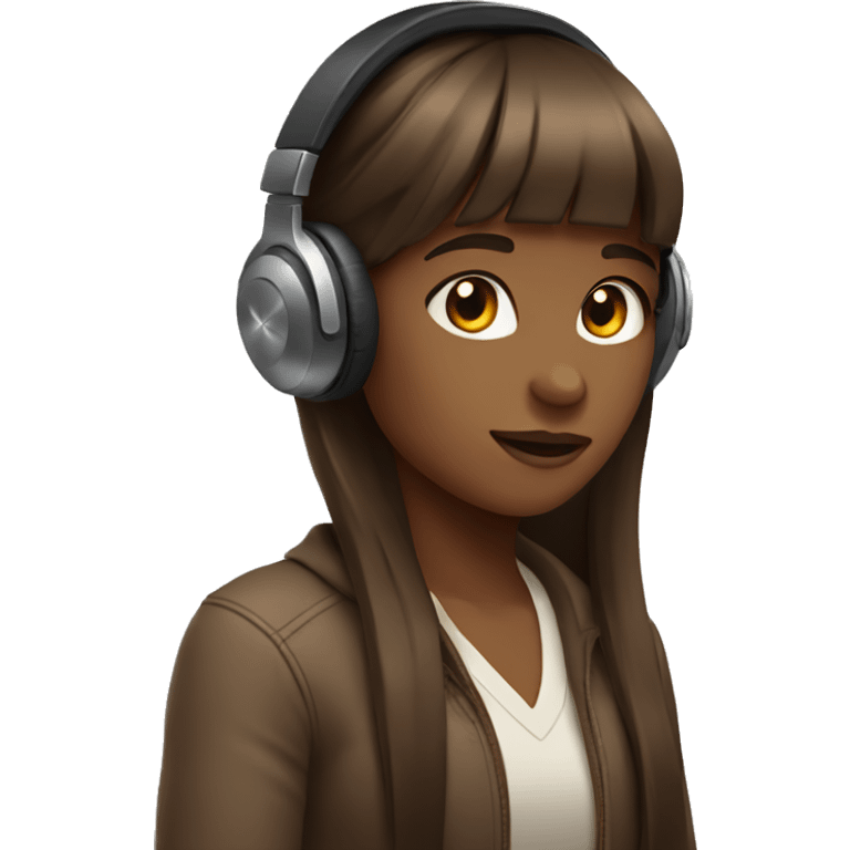 girl with long read hair and bangs wearing brown headphones emoji