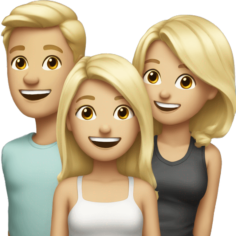 two blonde girls and one blonde boy laughing  emoji