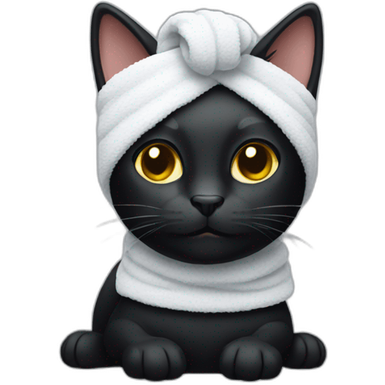 black cat with a towel on his head emoji