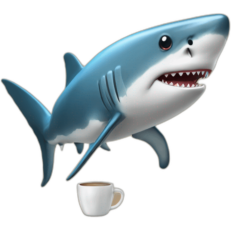 Requin assis bois un café avec la nageoire droite emoji