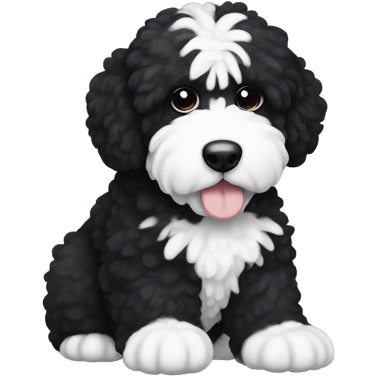 Black bernadoodle with white around mouth and big white eyebrows  emoji