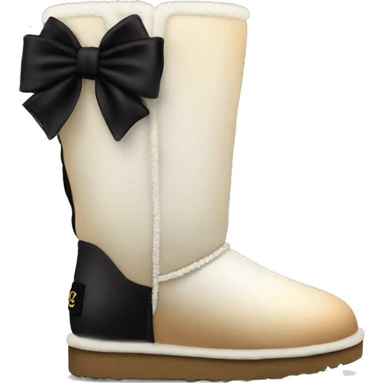 Realistic cream to black ombre ugg boots with black bows. emoji