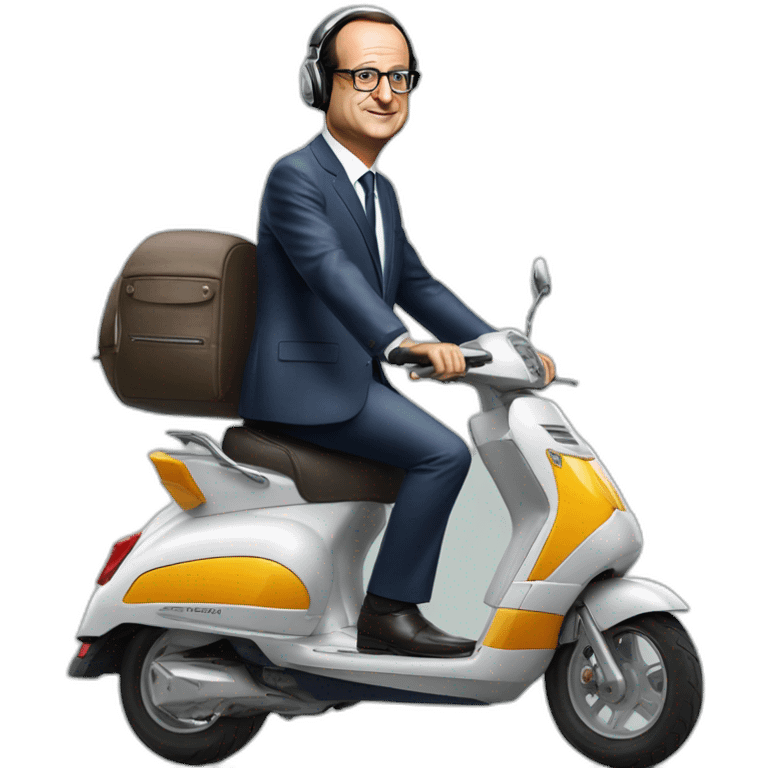 François Hollande sur un scooter avec un casque sur la tête emoji