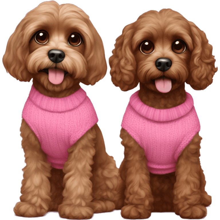 All brown Cavapoo with Hispanic both of them wearing pink sweaters emoji