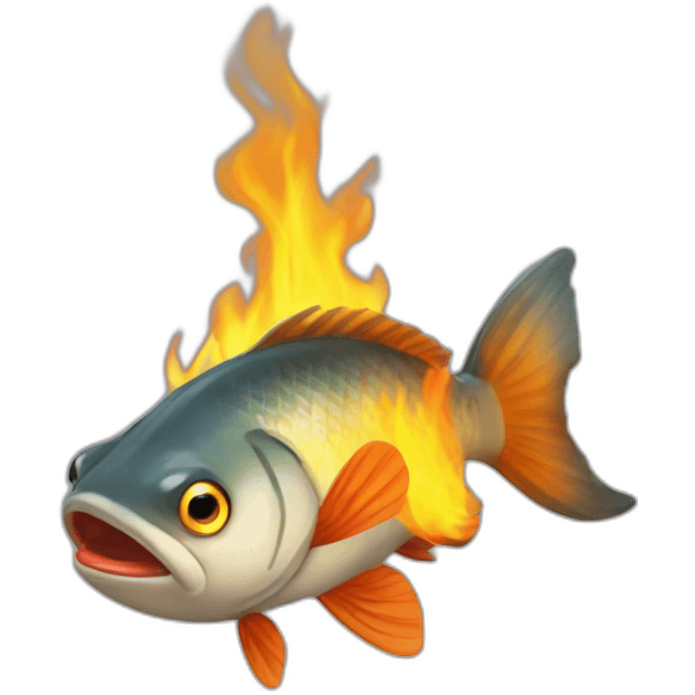 Purs qui mange un poisson en feu emoji