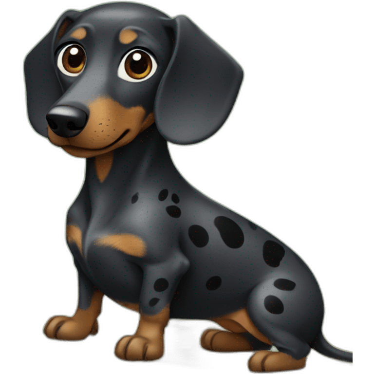 Black Dachshund with gray spots on a surfboard emoji