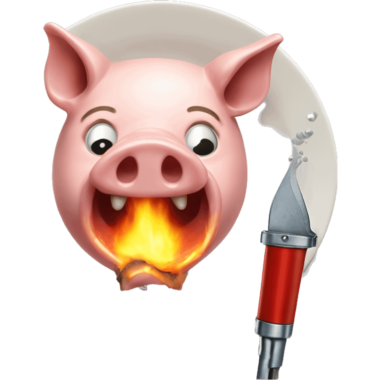 pig's head on a plate and a blowtorch emoji