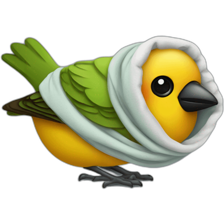 tanager wrapped in blanket emoji