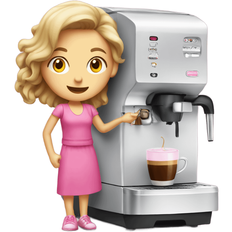 A coffee machine with a girl in pink emoji