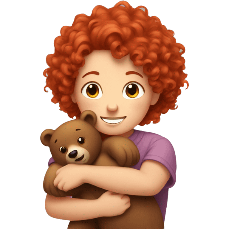 Bear hugs a girl with red curly hair emoji