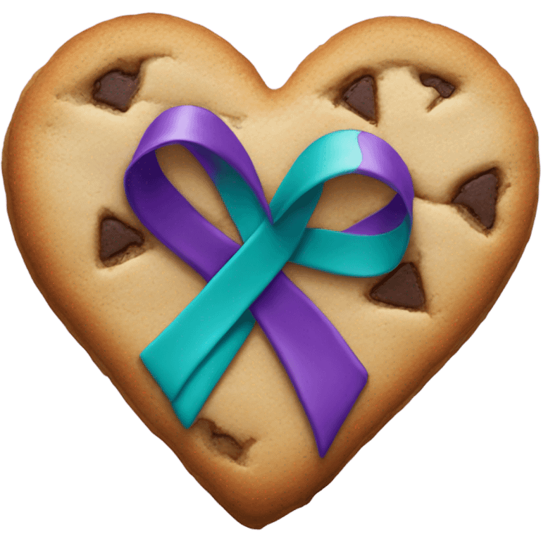 Cookie heart with teal purple awareness ribbon emoji