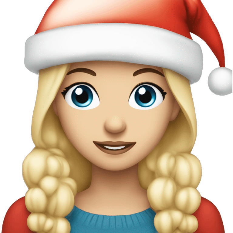 Beautiful blonde blue eyed woman wearing Santa hat emoji