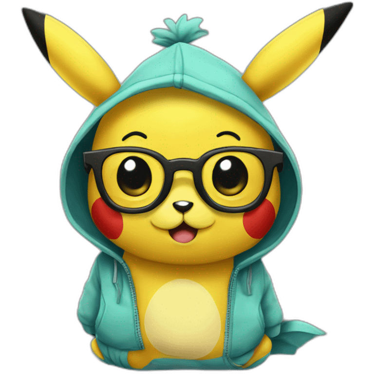 sick pickachu with round glasses emoji