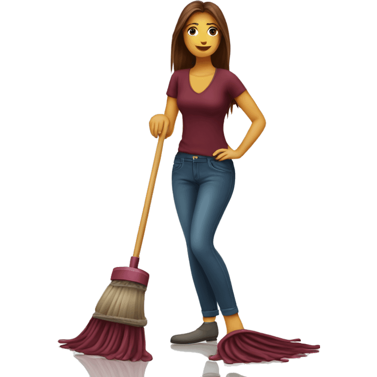 Beautiful burgundy long haired woman mopping the floor emoji