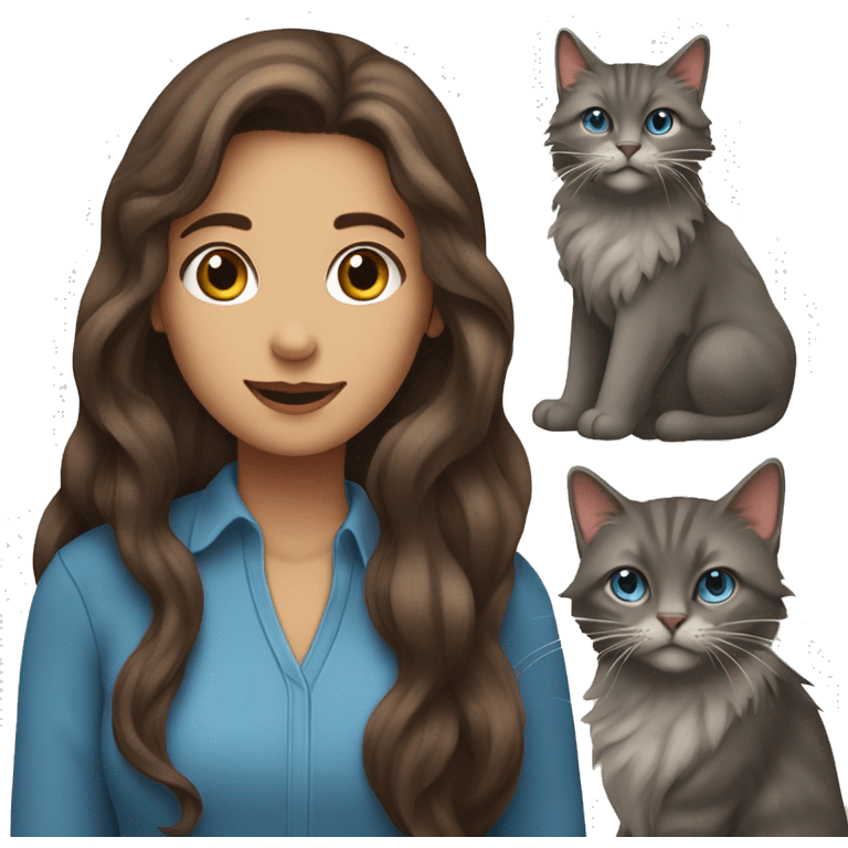 a long-haired brown haired mulher with a pack of older blue and long-haired cats emoji