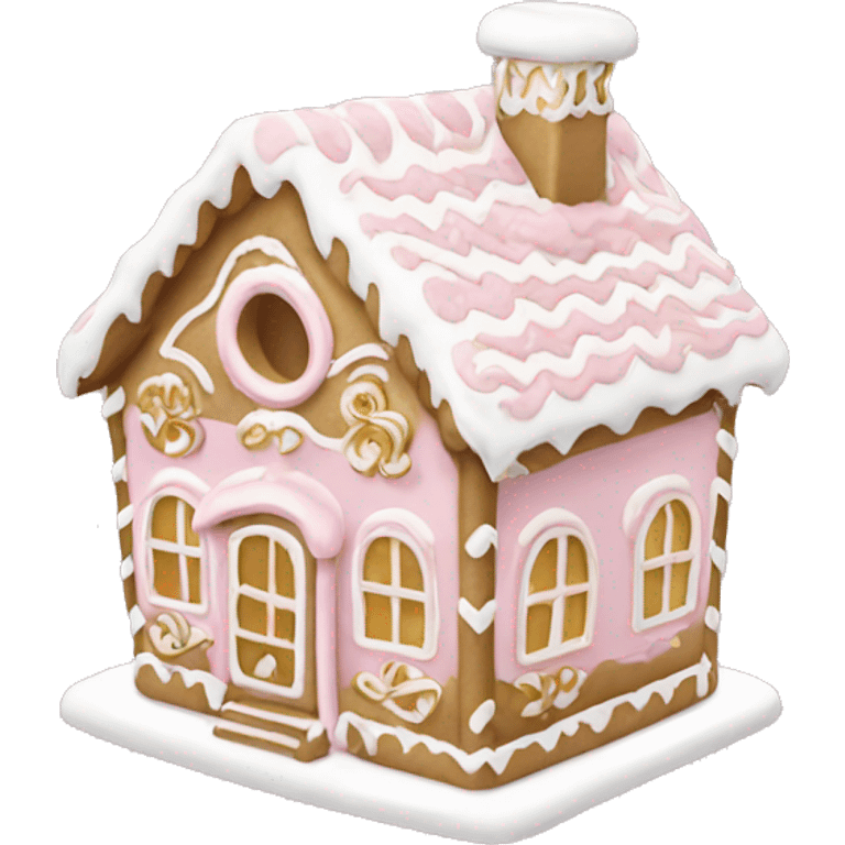 light pink and gold and white gingerbread house emoji