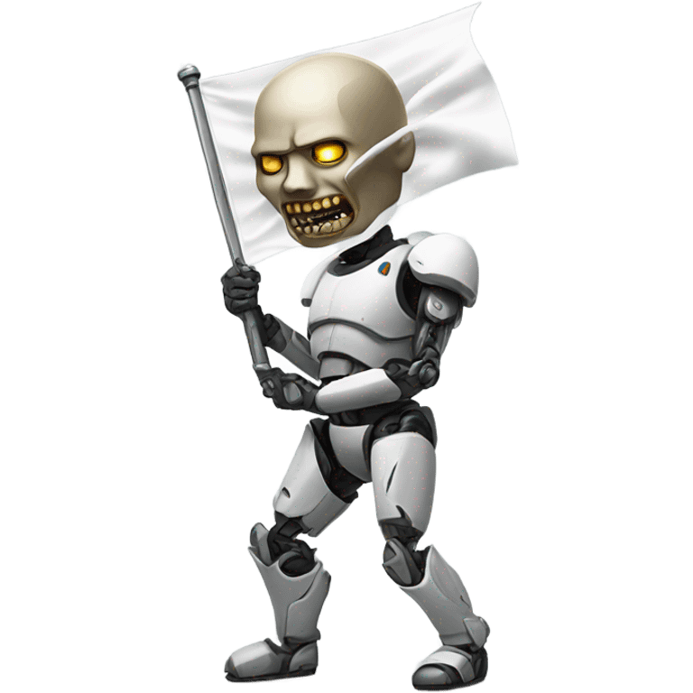 Damaged cyborg with white flag emoji