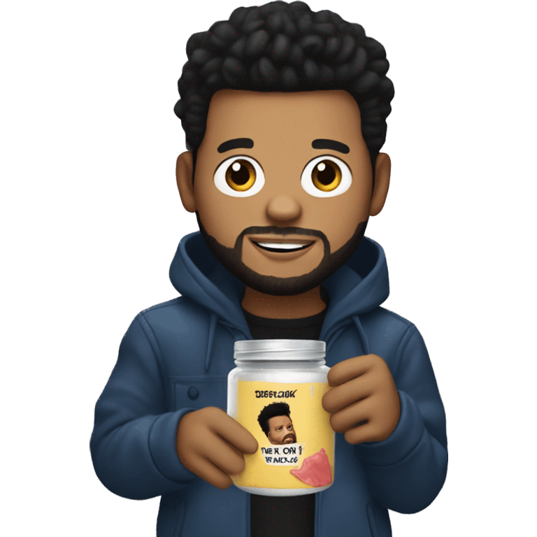 The weeknd holding a jar of bum bum cream emoji