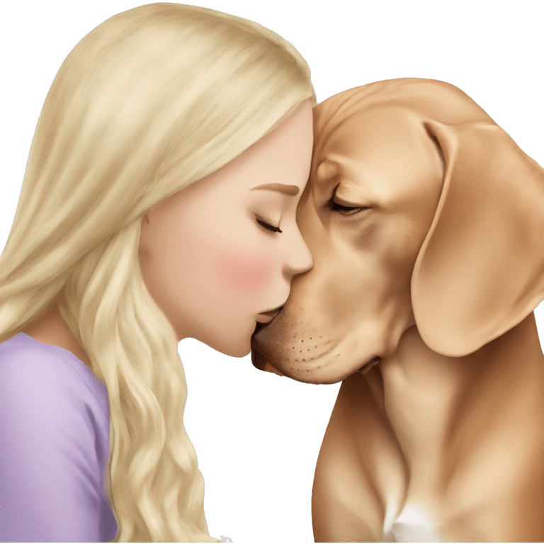 Pretty long white blonde hair girl kissing vizsla  emoji