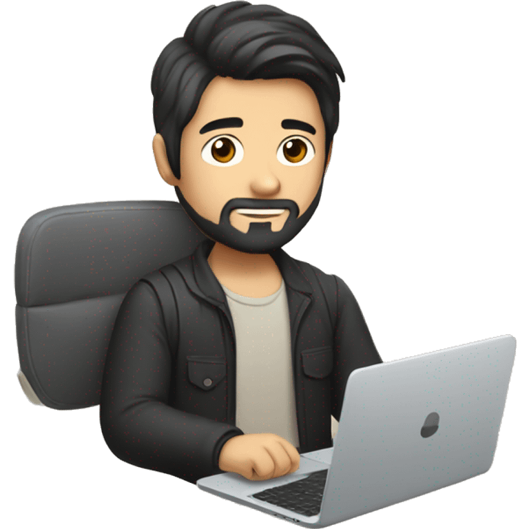 asian guy with dark hair and beard and laptop in hands emoji