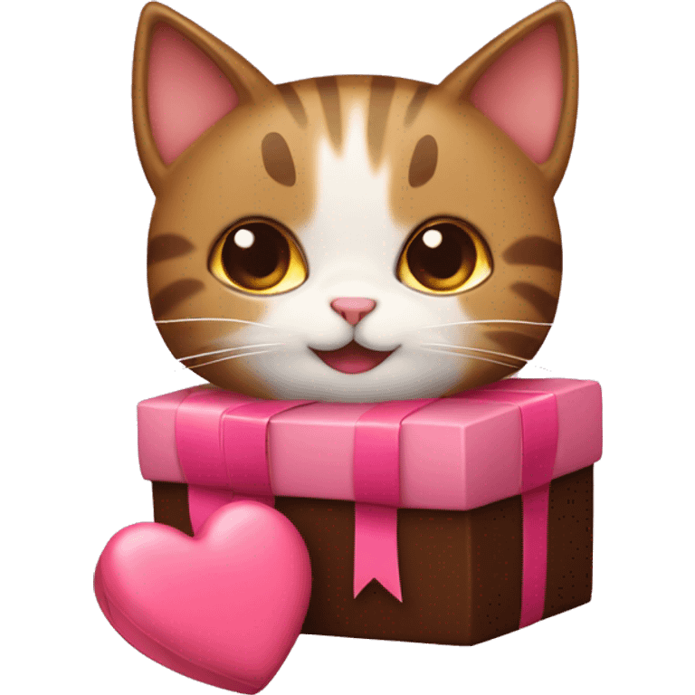 A cat with a bow and heart shaped chocolate box emoji