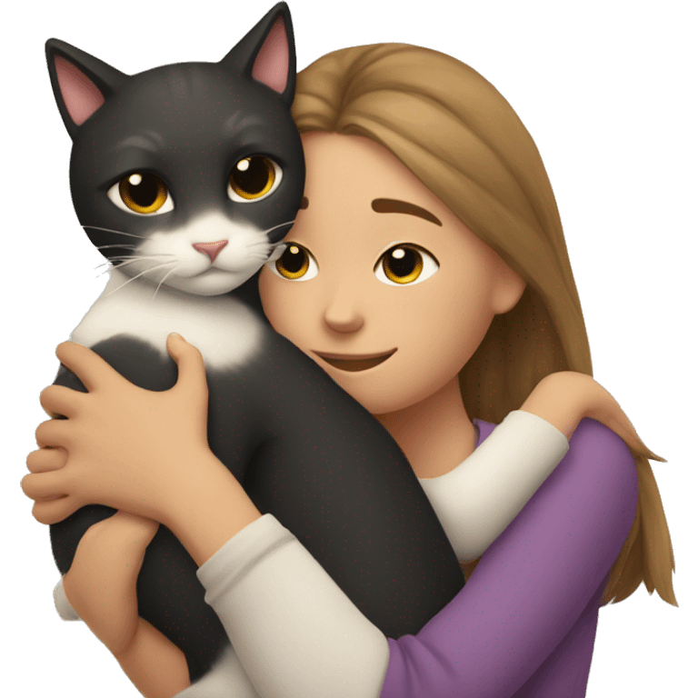 A cat hugs a girl emoji