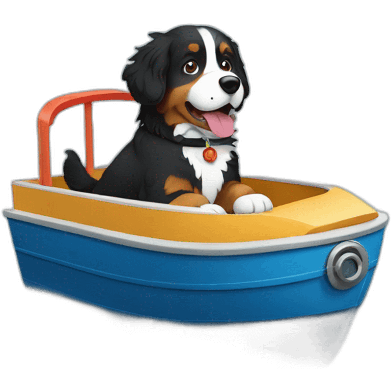 bernese mountain dog driving in a ferry boat emoji