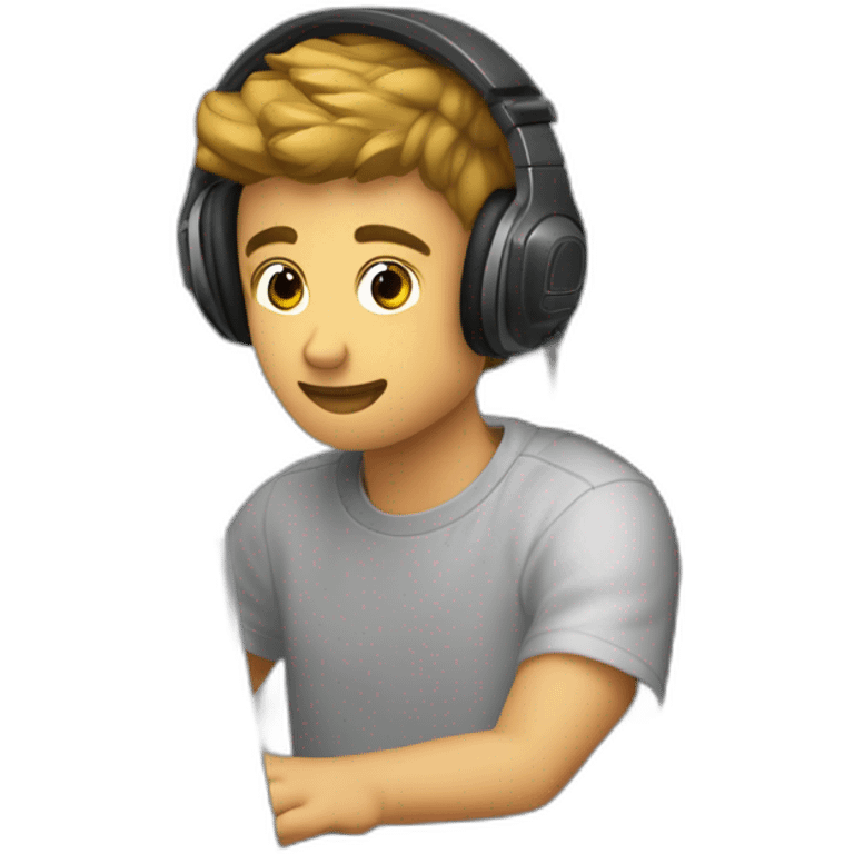 Jeune homme de 21 ans qui joue sur son pc avec un casque gaming emoji