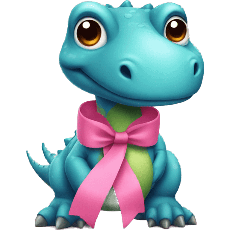 Dinosaur with pink ribbon emoji