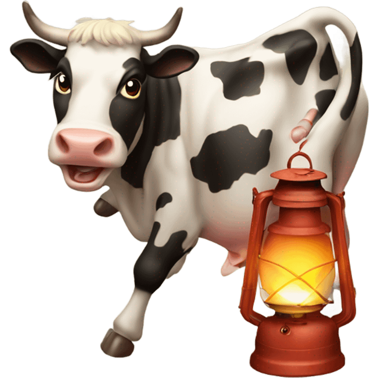 Cow kicking over a lantern staring a fire emoji