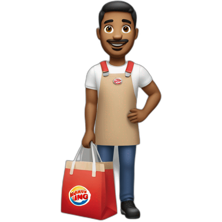 A Burger King cashier with a bag of Burgers emoji