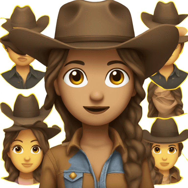 brown hair girl with deep brown cowboy hat, default yellow skin emoji