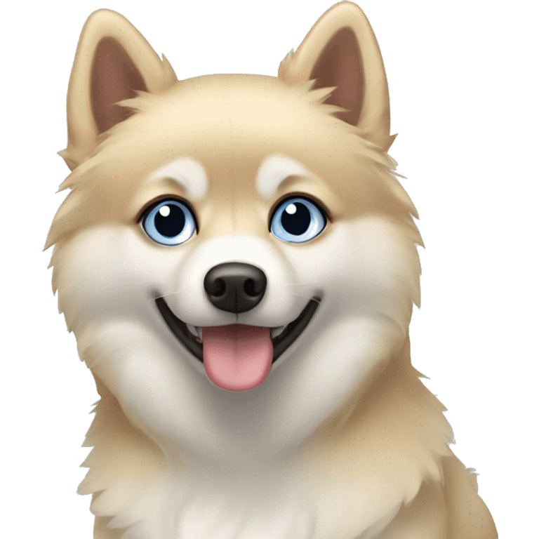 Blonde pomsky with one brown eye and one blue eye emoji