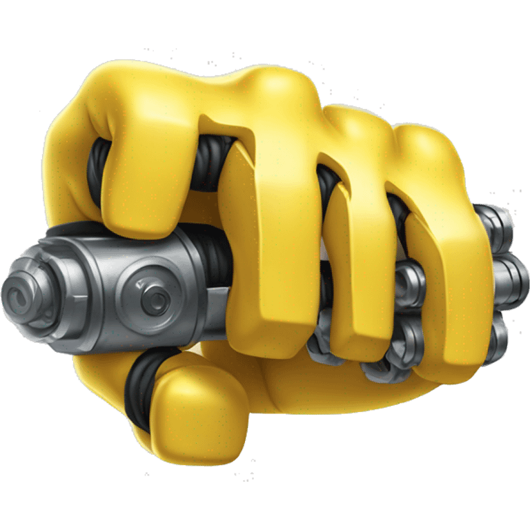 Flexing yellow mechanical cyborg bicep with shocks attached to arm emoji