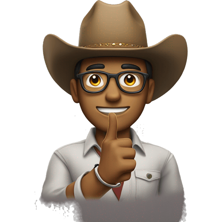 nerd with cowboy hat and finger pointing up emoji