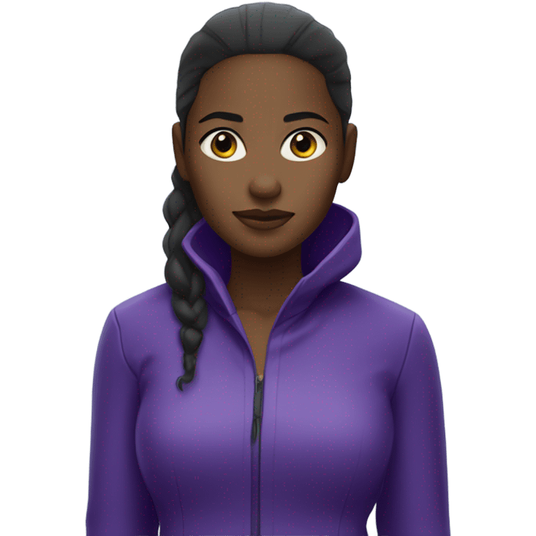 Dark skin black woman with ponytail wearing purple raincoat in the pouring rain emoji