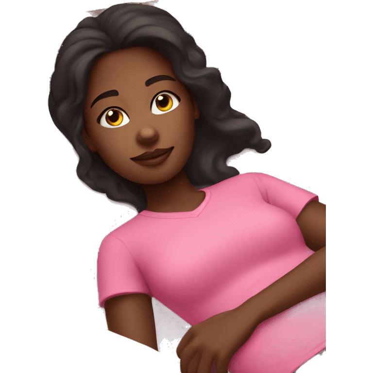 dark brown girl with pink shirt laying on pillow emoji