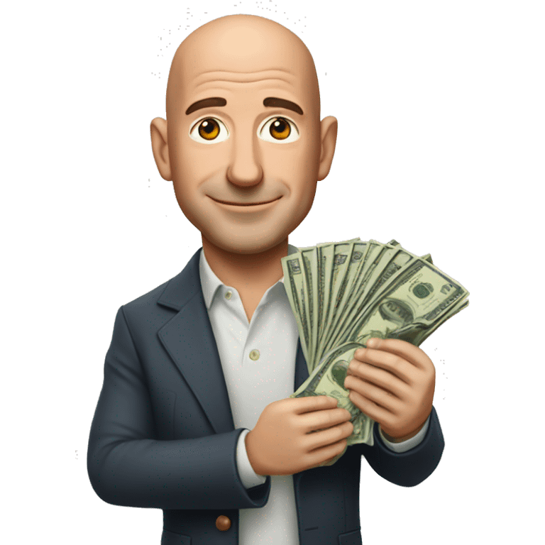 Jeff bezos holding stacl of cash in both his hands emoji