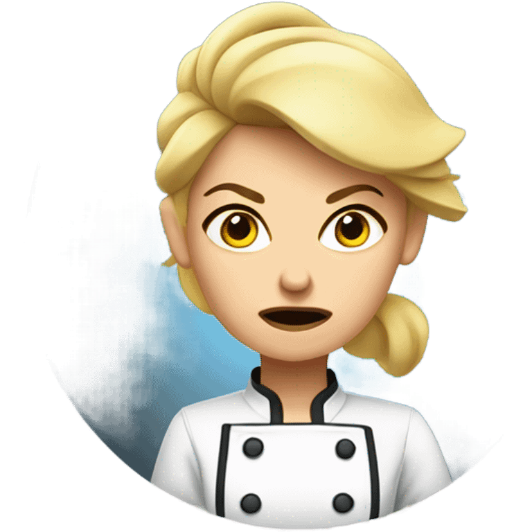 Angry female chef with blonde hair and steam coming from her nose emoji