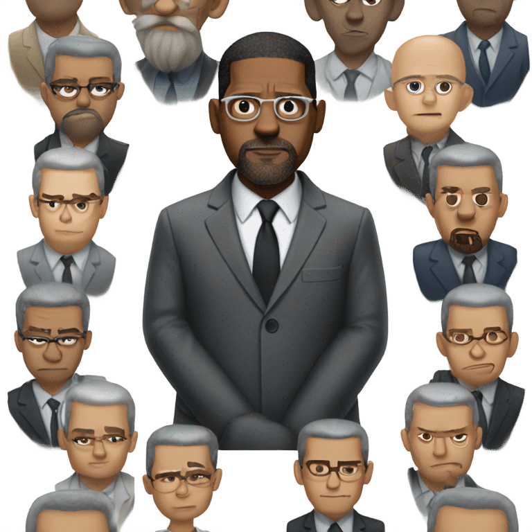 Denzel washington with small round face and suit and glasses and buzz cut and small black eyes and small gray beard and small black eyes and wrinkled forehead emoji